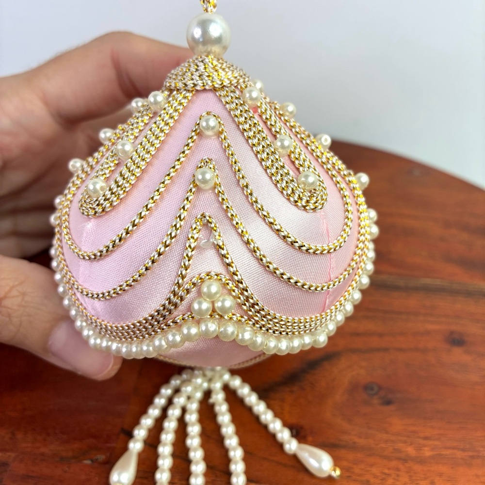 Pink Pearl & Gold Beaded Ornament